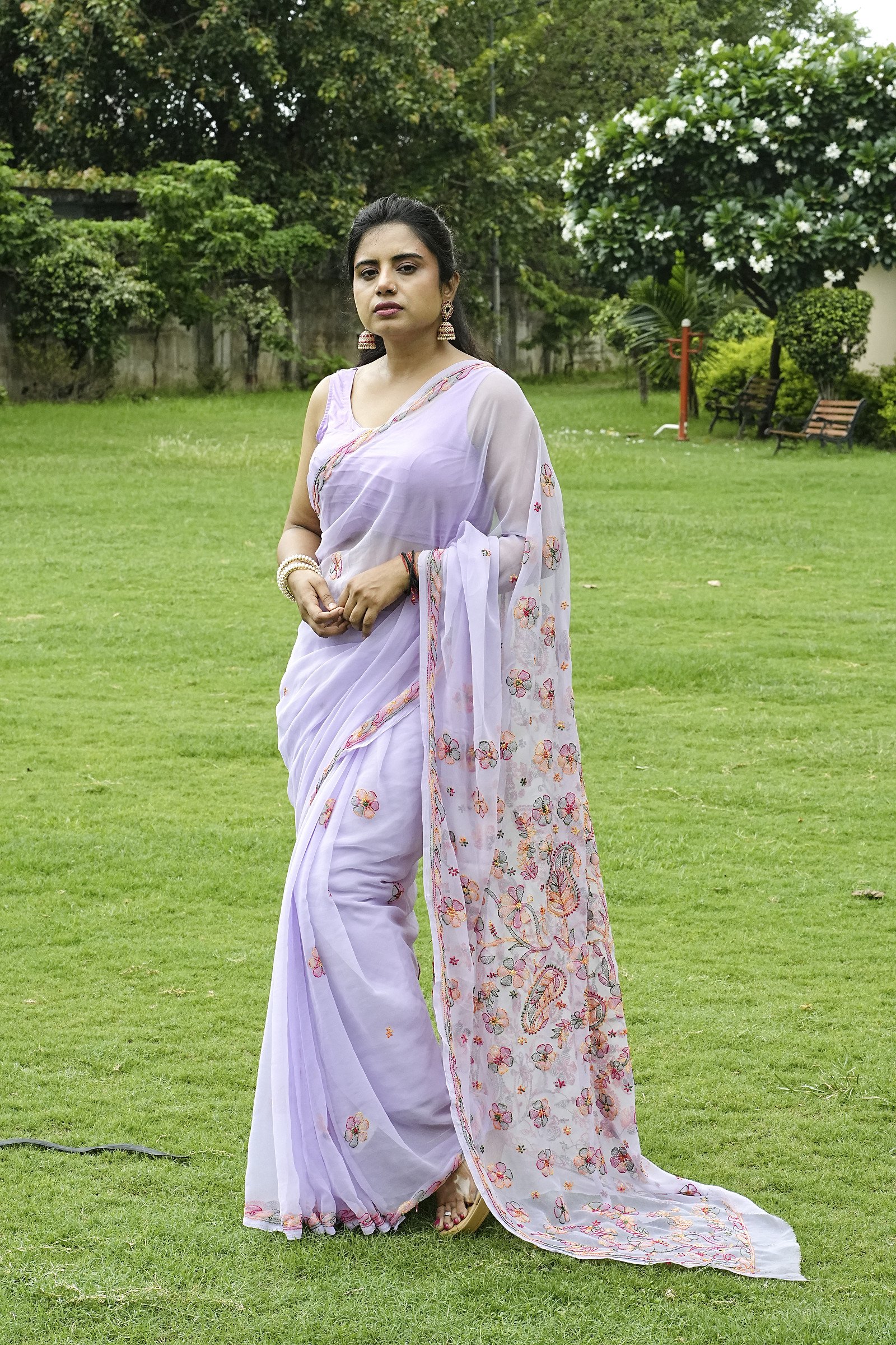 Georgette  Resham Palla   saree with Chikankari work