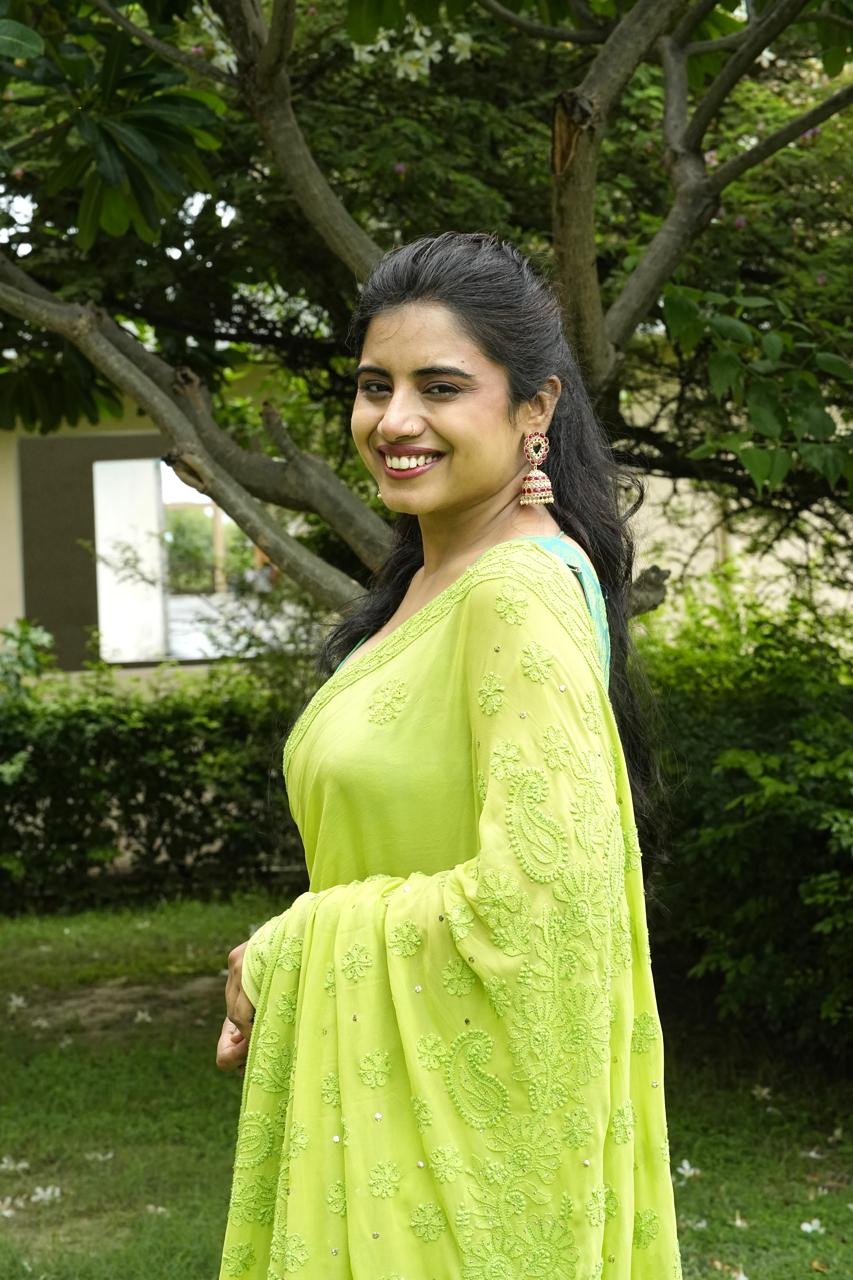 Pure Viscose Rayon green saree with Mukaish work
